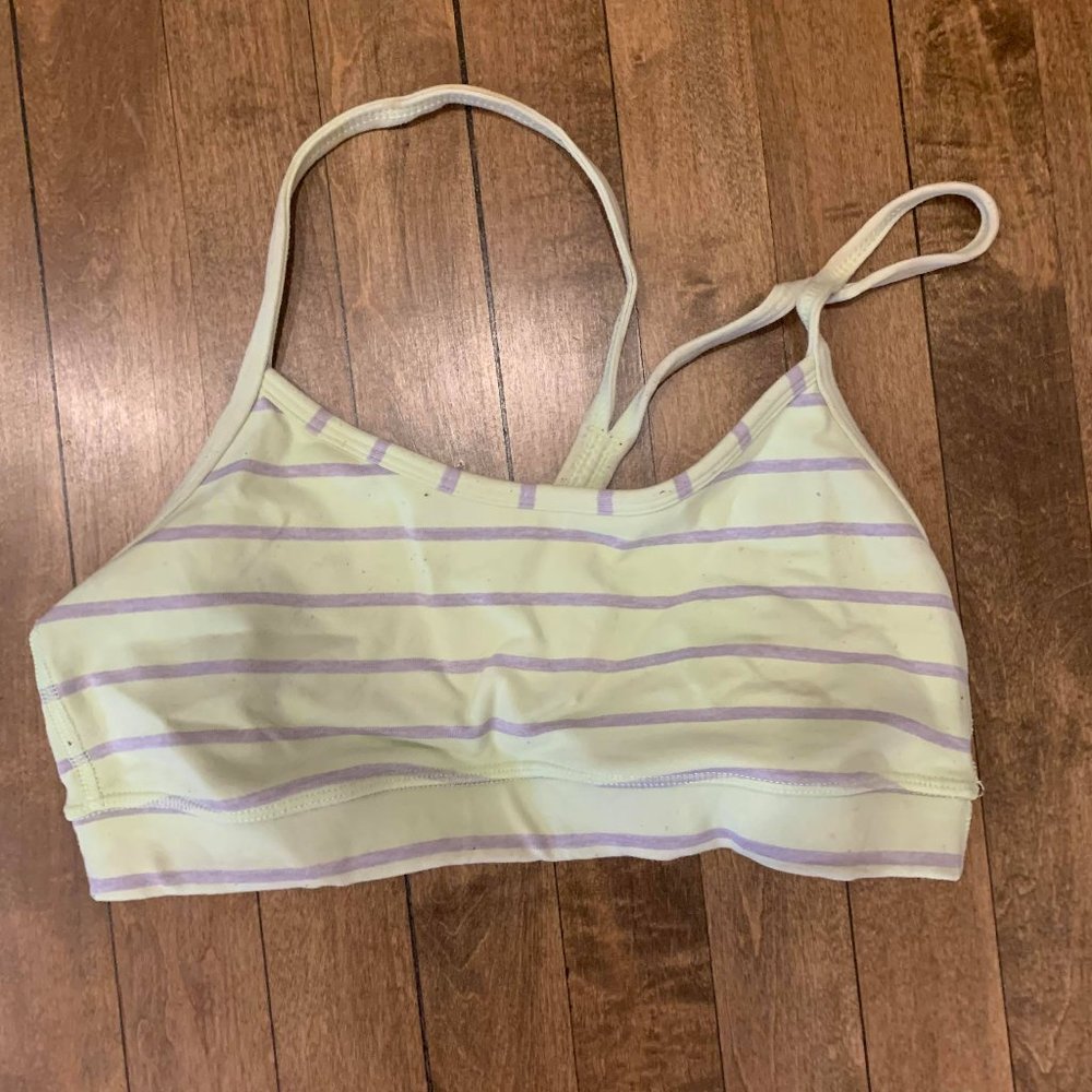 Lululemon grey and green striped flow-y sports bra